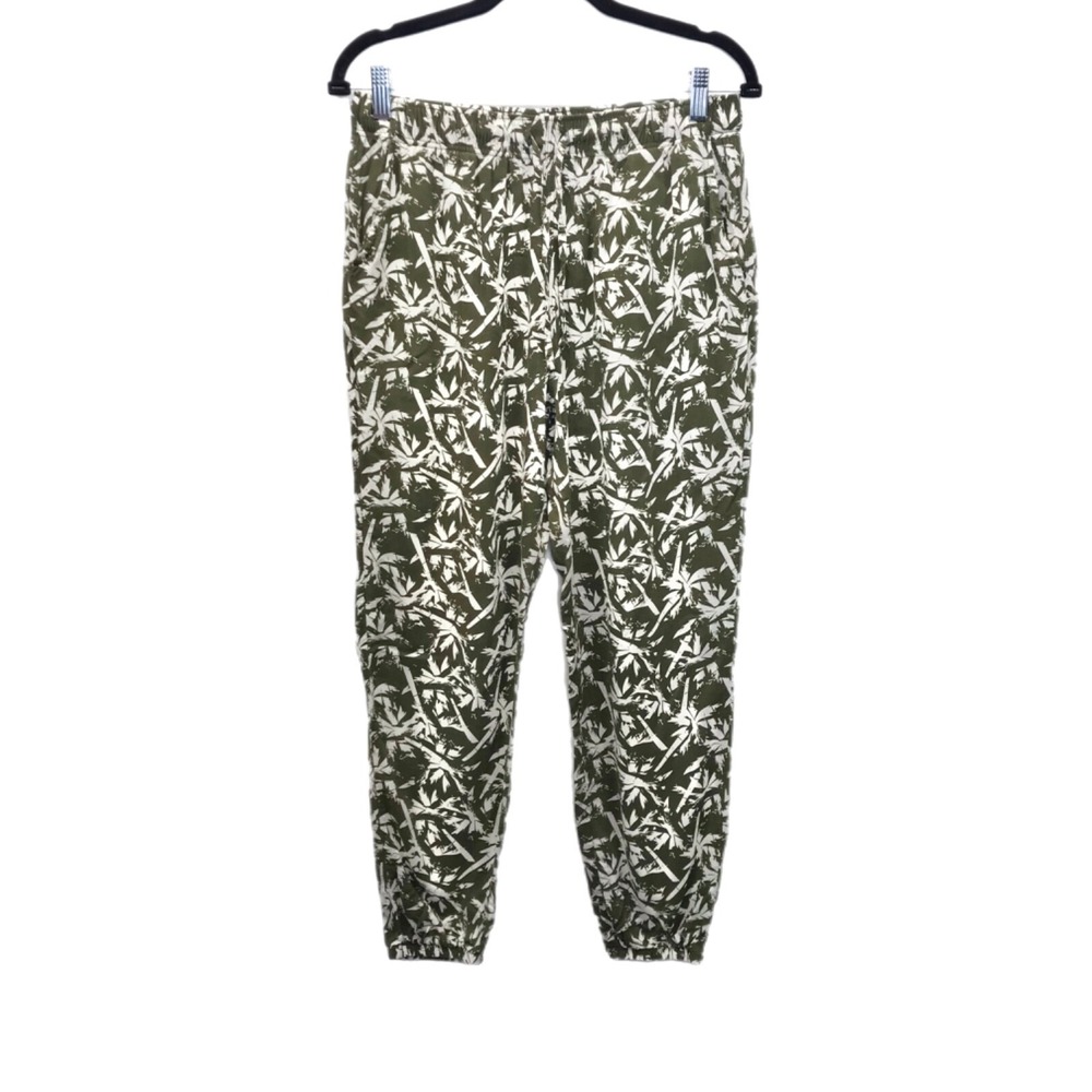 Uniqlo Cropped‎ Lounge Jogger Pants Sz M Green White Palm Tree Tropical Vacation